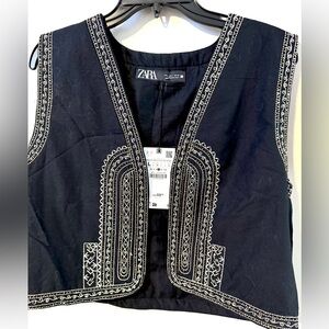 Zara Black Vest with Gold Embroidery  NWT